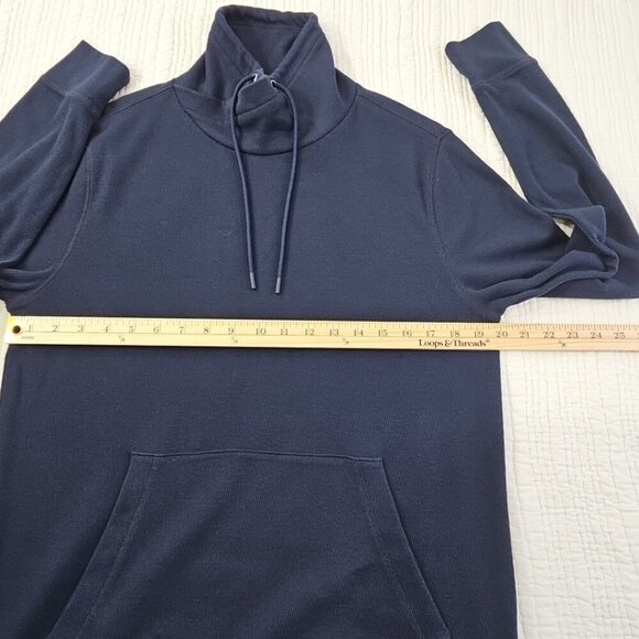 Banana Republic Cowl Neck Pull Over Men's M Navy Blue Drawstring Kangaroo Pocket - Picture 6 of 13